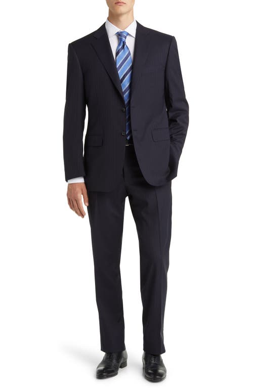 Canali Classic Fit Stripe Stretch Wool Suit in Navy