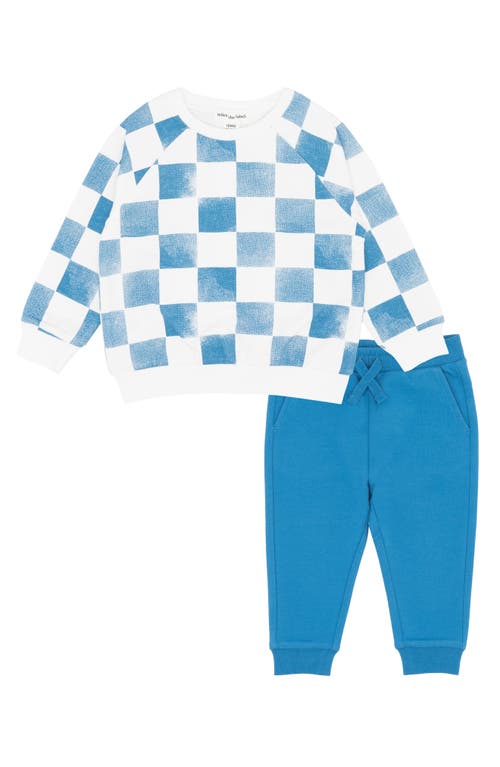 MILES THE LABEL Check Print Stretch Organic Cotton Sweatshirt & Joggers Set in 602 Dark Blue