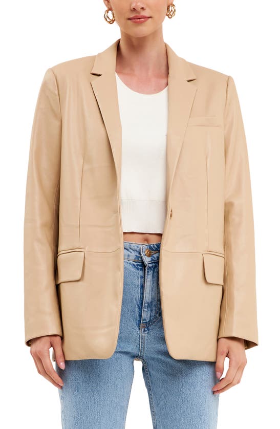 Shop Endless Rose Faux Leather Blazer In Taupe