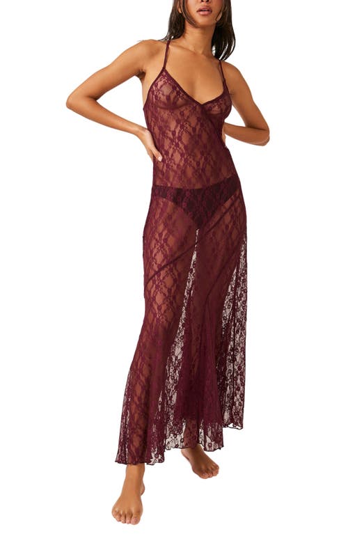 Free People A Little Lace Sheer Nightgown Precious Wine at Nordstrom,