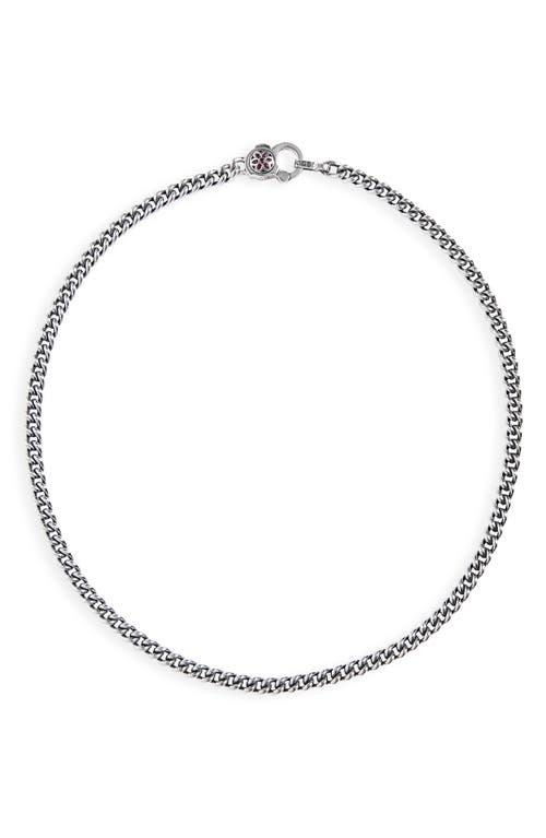 Men's Ruby Rosette AA Curb Chain Necklace in Sterling Sliver