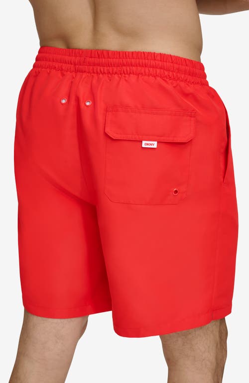 Dkny Core Volley Swim Trunks In Red