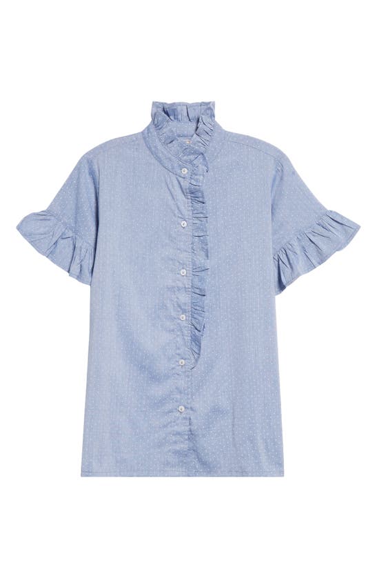 Shop Mille Vanessa Ruffle Detail Cotton Blouse In Chambray Polka Dot