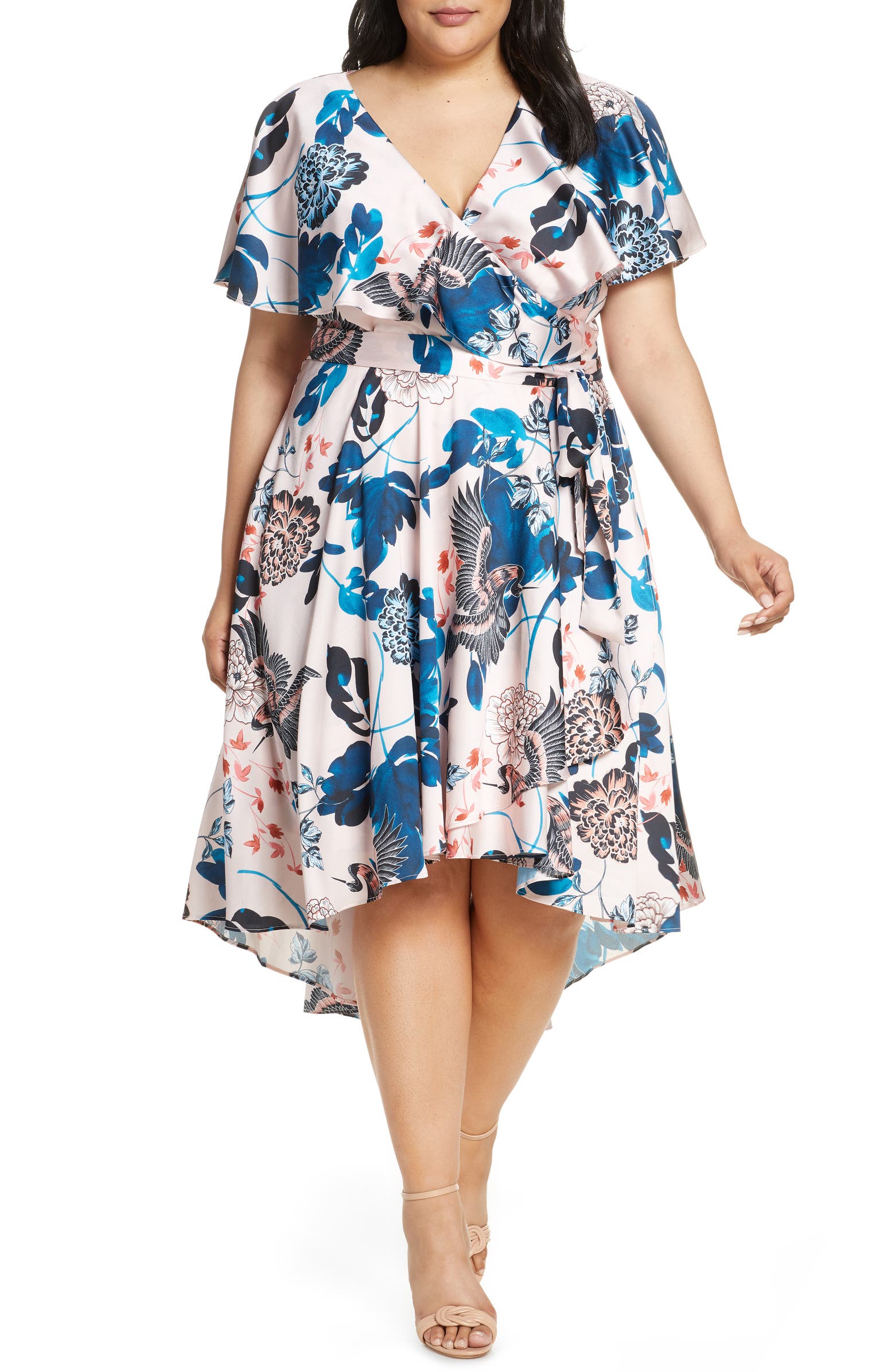 Eliza J Floral High/Low Faux Wrap Dress (Plus Size) | Nordstrom