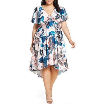 Plus Size Eliza J Floral High/low Faux Wrap Dress, Pink