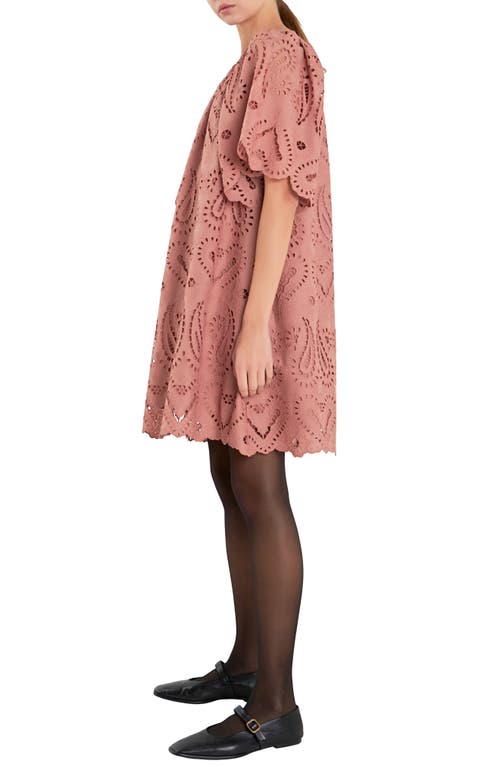 English Factory Paisley Eyelet Shift Dress In Camel