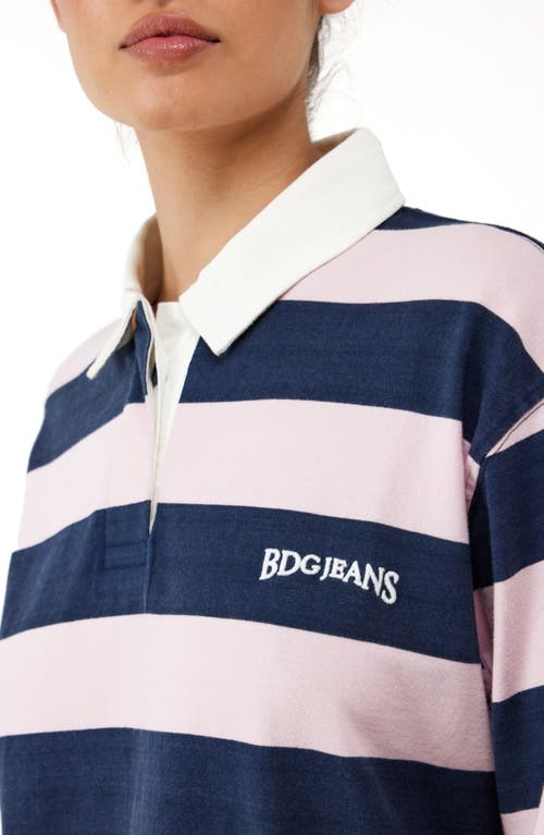 Shop Bdg Urban Outfitters Stripe Cotton Rugby Shirt In Pink/navy