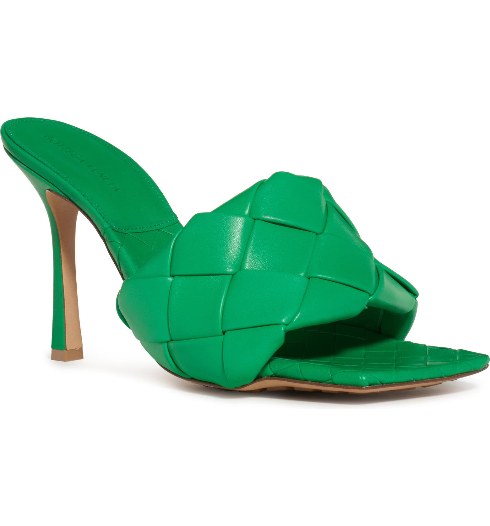 Bright green Bottega Veneta heeled slide sandals