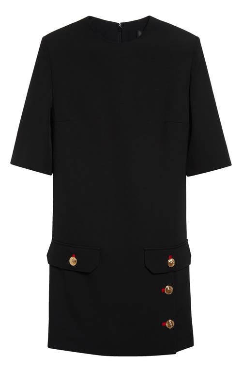 Shop Versace Button Detail Virgin Wool Minidress In Black