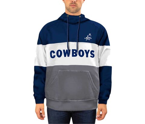 Men's Fanatics Branded Oatmeal/Royal Dallas Cowboys Throwback Arch  Colorblock Pullover Hoodie