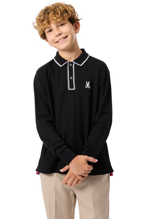 Psycho Bunny Kids' Kent Tipped Long Sleeve Cotton Polo In Black