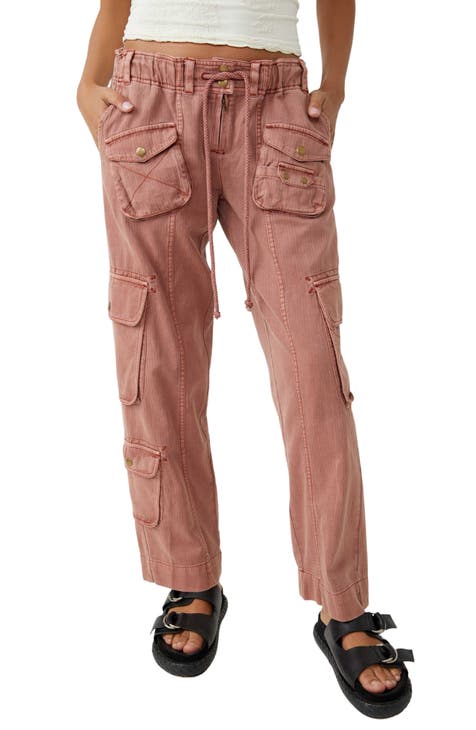 Pale Pink Twill Pocket High Waist Cargo Pants