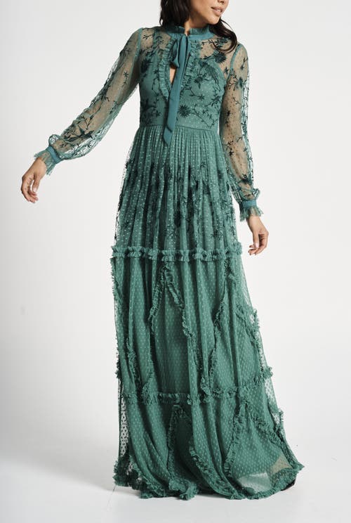 Shop Frock And Frill Floral Embroidered Maxi Gown In Green