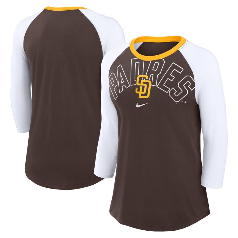 Shop Nike Brown/white San Diego Padres Knockout Arch 3/4-sleeve Raglan Tri-blend T-shirt