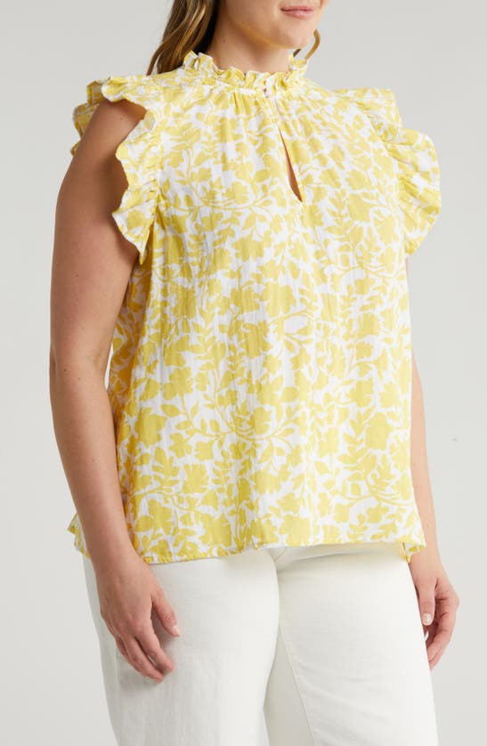 Shop Caslon Vine Print Ruffle Cotton Gauze Top In White- Yellow Kindred Flower