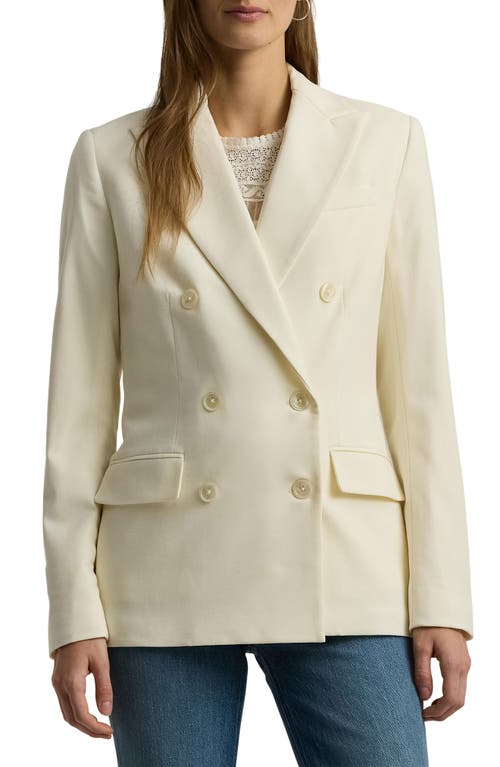 Lauren Ralph Double Breasted Stretch Wool Crepe Blazer Mascarpone Cream at Nordstrom,