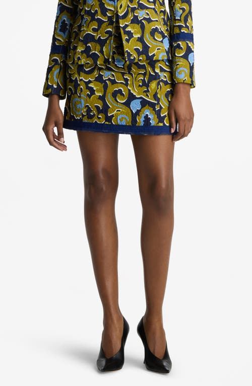 St. John Collection Western Paisley Print Cotton Blend Matelassé Miniskirt Royal Blue Multi at Nordstrom,