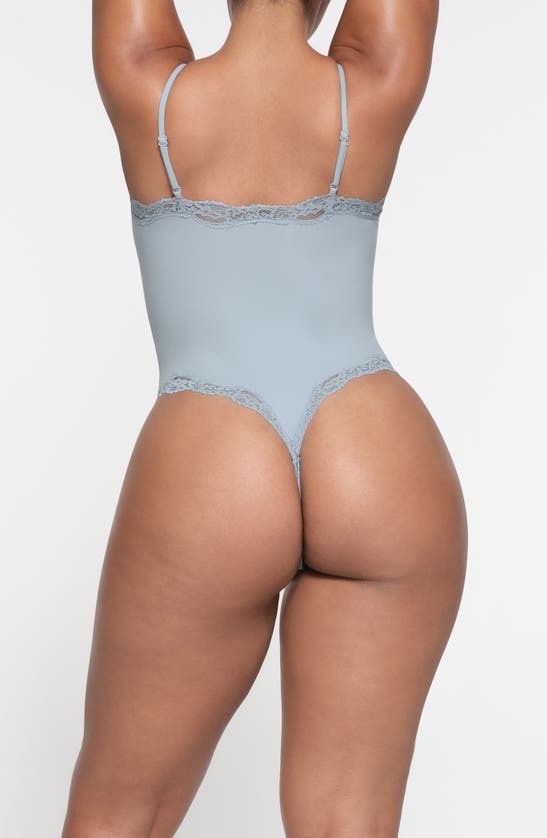 Shop Skims Fits Everybody Corded Lace Cami Bodysuit In Denim