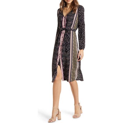 Cupcakes And Cashmere Nollie Stripe Long Sleeve Midi Dress, Black