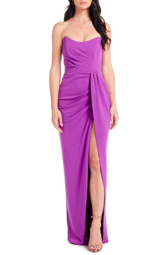 Shop Katie May Pamela Pleated Strapless Gown In Electric Plum