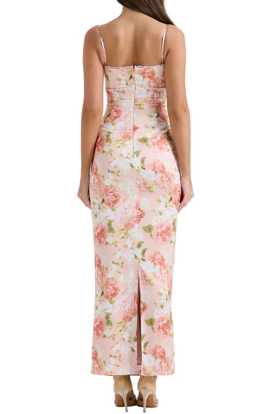House Of Cb Josefina Floral Bustier Bodice Stretch Satin Body-con Dress In Peony Print