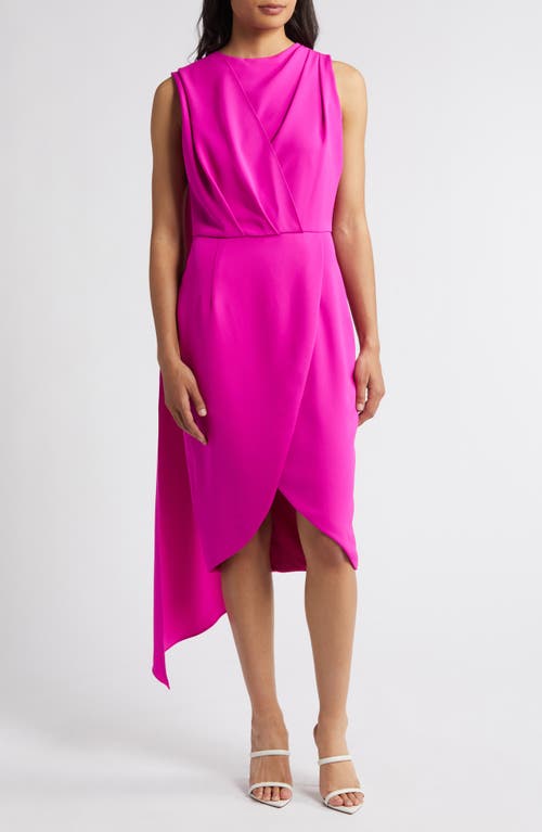 Janella Side Drape Sheath Dress in Vibrant Pink