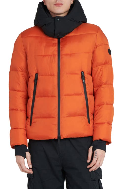 Tag Hooded Water Resistant Insulated Puffer Jacket in Dusty Orange/Black