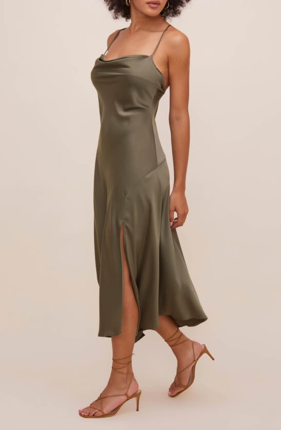 Astr Gaia Cowl Neck Satin Dress In Sage