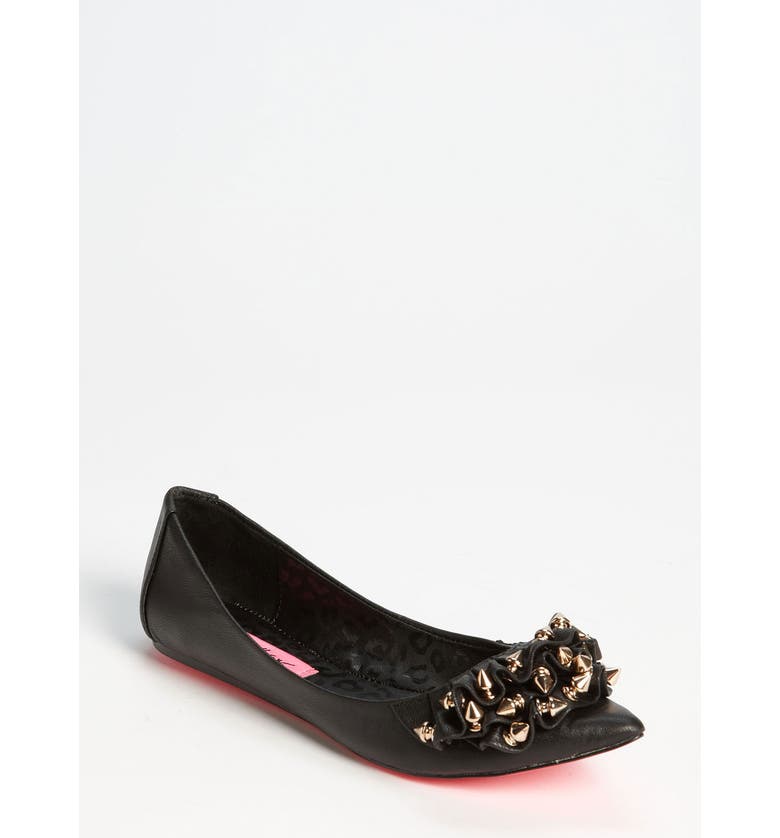 BETSEY JOHNSON 'Evve' Flat, Main, color, BLACK LEATHER