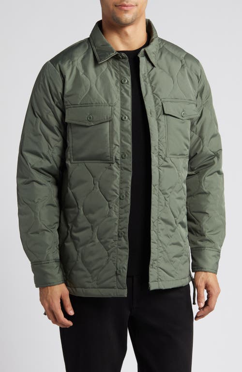 Military Quilted Packable Water Resistant 800 Fill Power Down Shirt Jacket in Olive