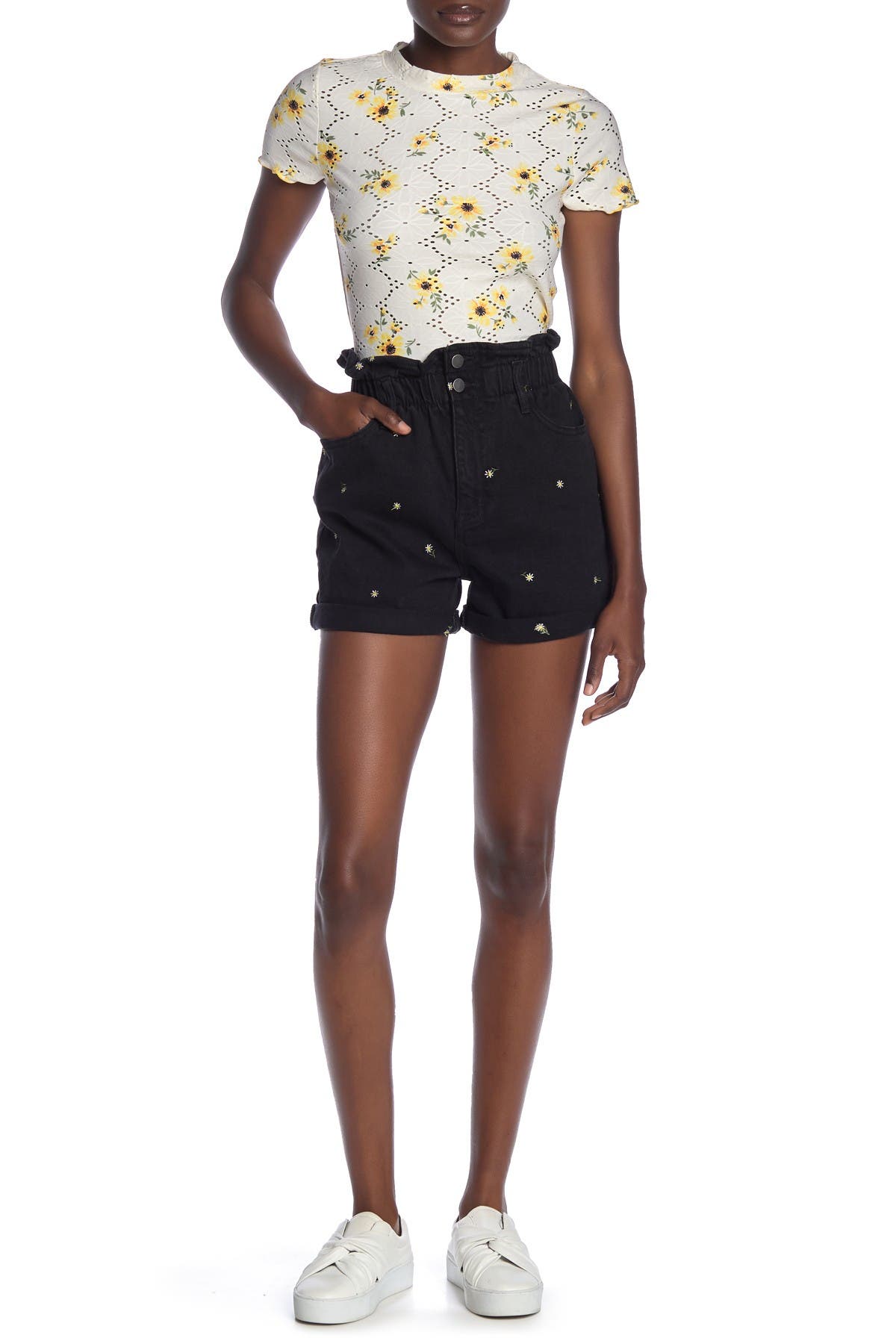 Love Fire Floral Embroidered High Waist Shorts Nordstrom Rack