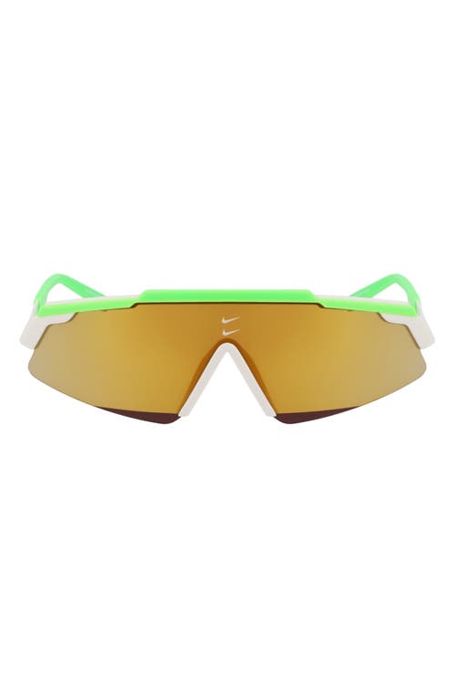 Nike Marquee M 66mm Oversize Shield Sunglasses In Green Strike/bronze Mirror