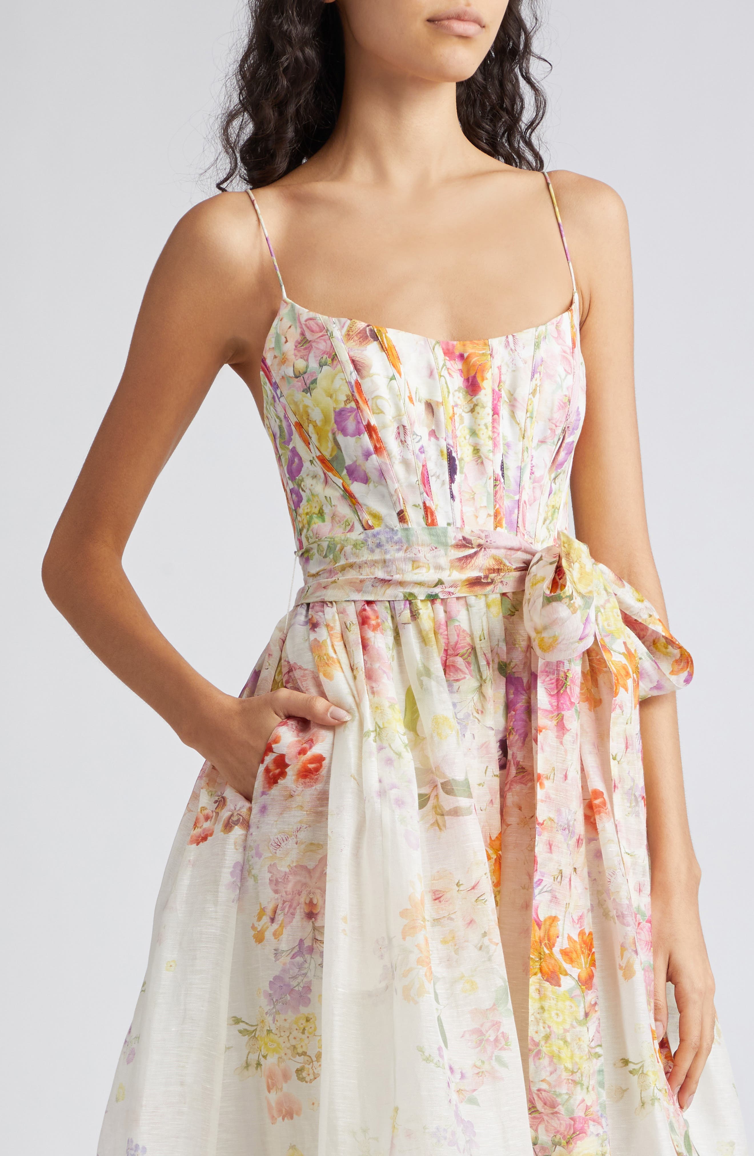 Zimmermann Natura Floral Linen & Silk Organza Corset Midi Dress in  Kaleidoscope Garden | Smart Closet