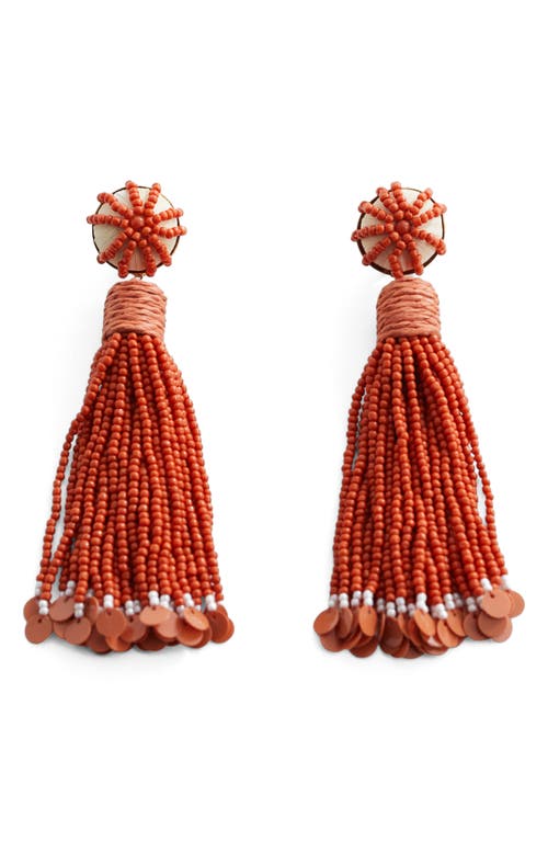 Shop Mango Beaded Tassel Drop Earrings In Russet