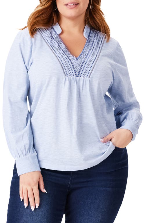 NIC+ZOE Blueline Embroidered Cotton Peasant Top Blue Multi at Nordstrom,