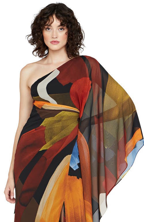 HALSTON HALSTON NUSI CHIFFON ONE-SHOULDER MAXI DRESS 