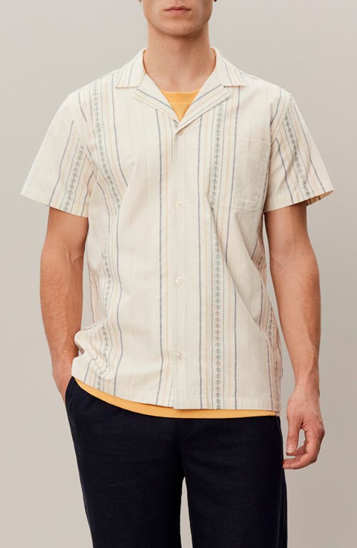 Les Deux Leo Embroidered Stripe Camp Shirt Light Ivory at Nordstrom,