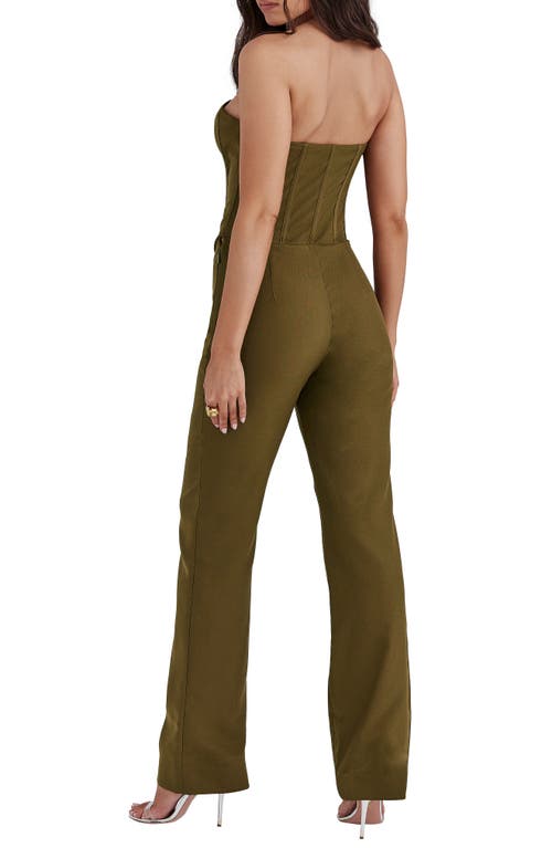 Shop Mistress Rocks Strapless Corset Jumpsuit In Khaki