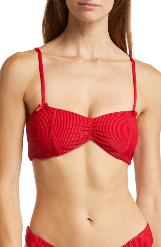 Frankies Bikinis Cleo Ribbed Bikini Top In Red ModeSens