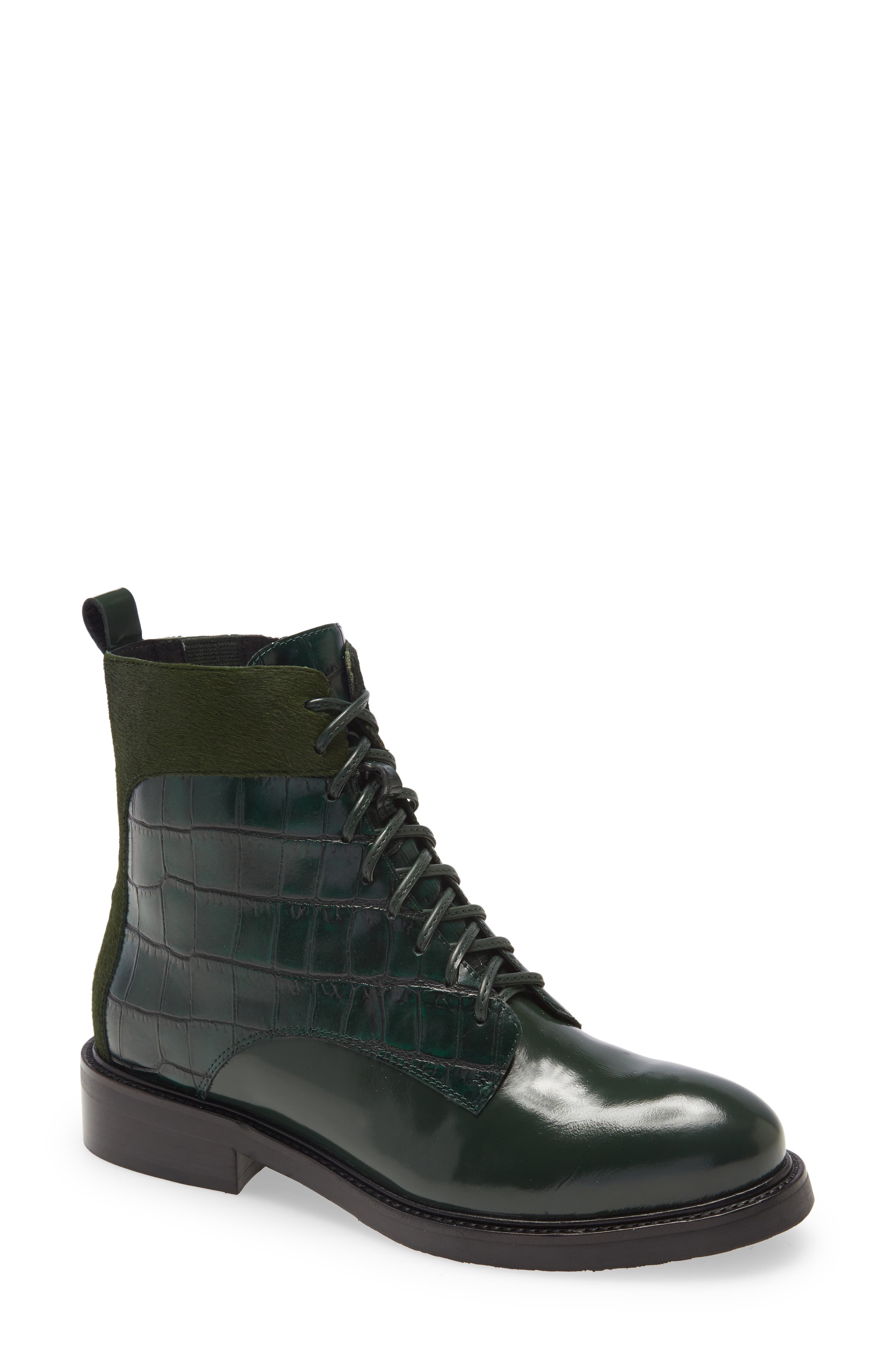 Jeffrey Campbell Fischer Lace-up Leather Boot In Green Exotic Multi