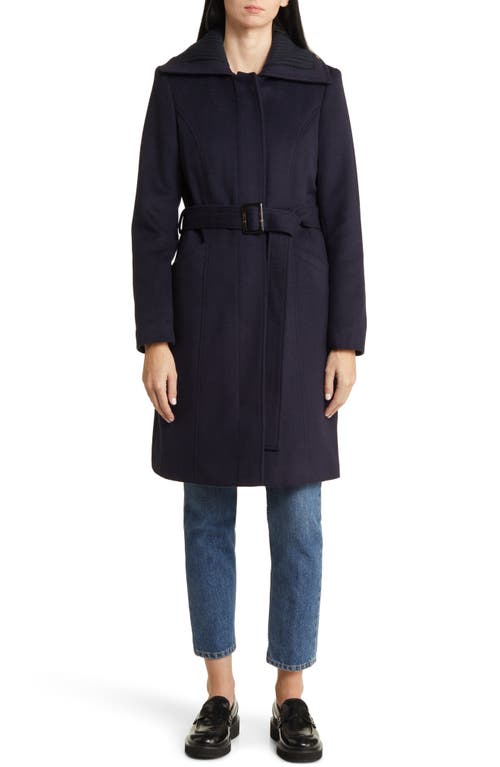 Sam Edelman Wool Blend Rib Collar Coat in Navy | Smart Closet