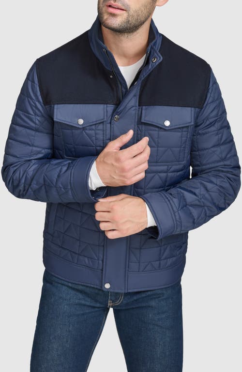 Shop Cole Haan Mixed Media Quilted Jacket In Navy