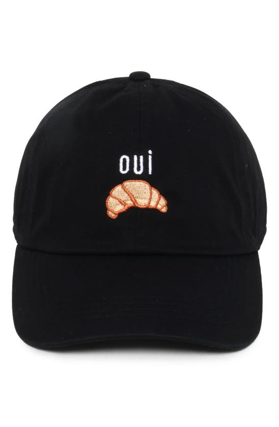 Shop David & Young Oui Croissant Embroidered Cotton Baseball Cap In Black