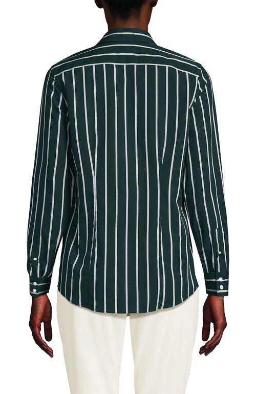 Shop Lands' End No Iron Supima Cotton Long Sleeve Shirt In Deep Forest Wide Stripe