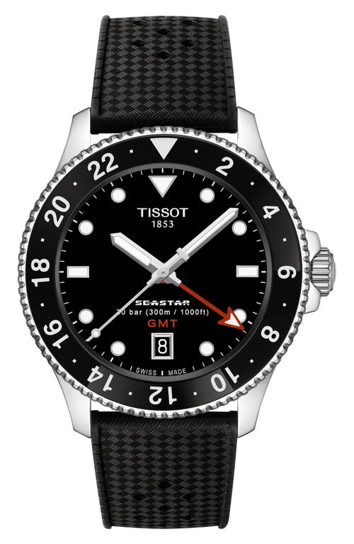 Tissot Men's Swiss Seastar 1000 Gmt Black Rubber Strap Watch 40mm In Black