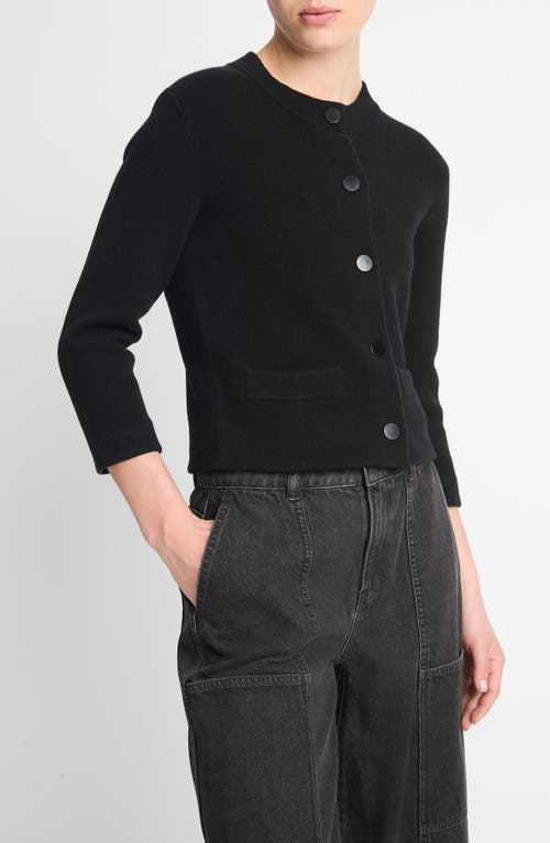 Shop Vince Shrunken Wool & Cashmere Snap Cardigan In Black