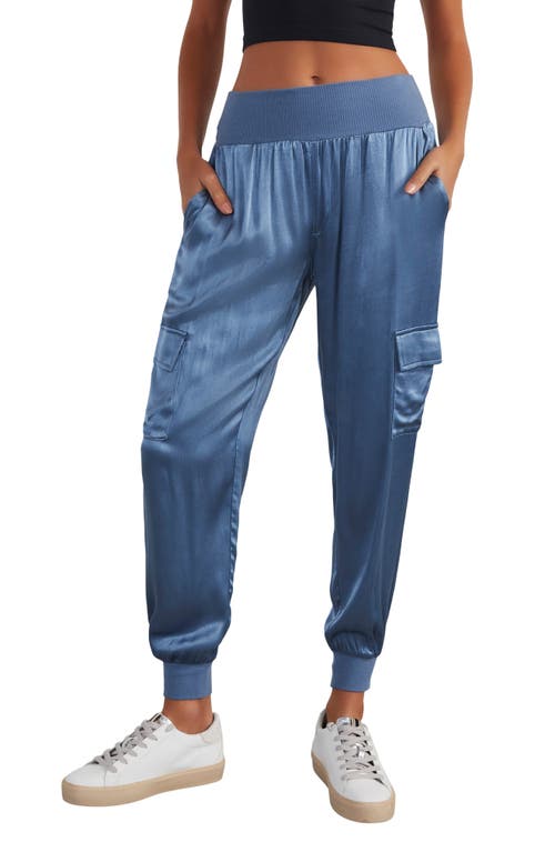 Shop Vici Collection Luxe Look Satin Joggers In Slate Blue