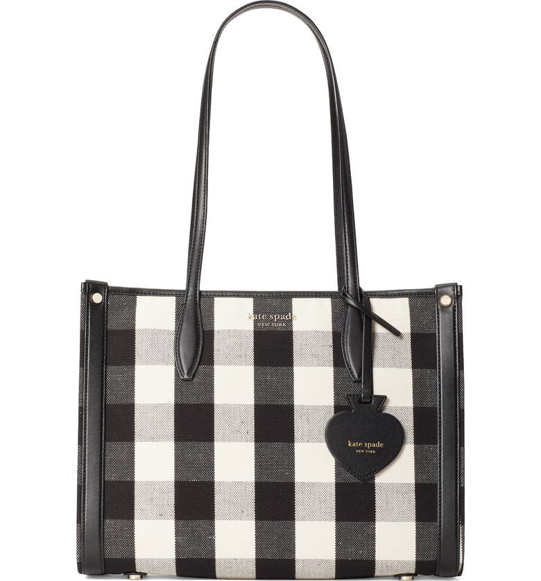 KATE SPADE NEW YORK market medium gingham tote, Main, color, BLACK MULTI
