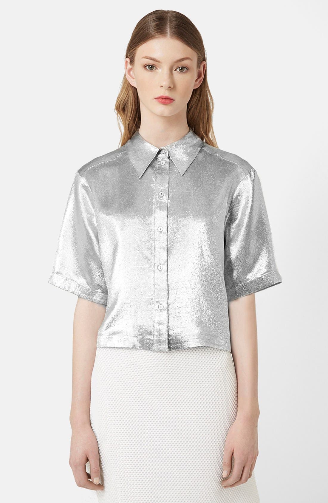 Unique Metallic Button Front Shirt Nordstrom