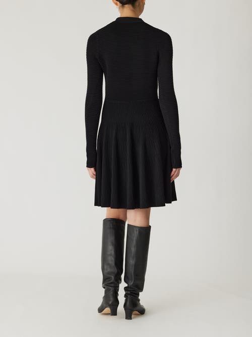 Rebecca Taylor Ottoman Knit Ls Dress In Black